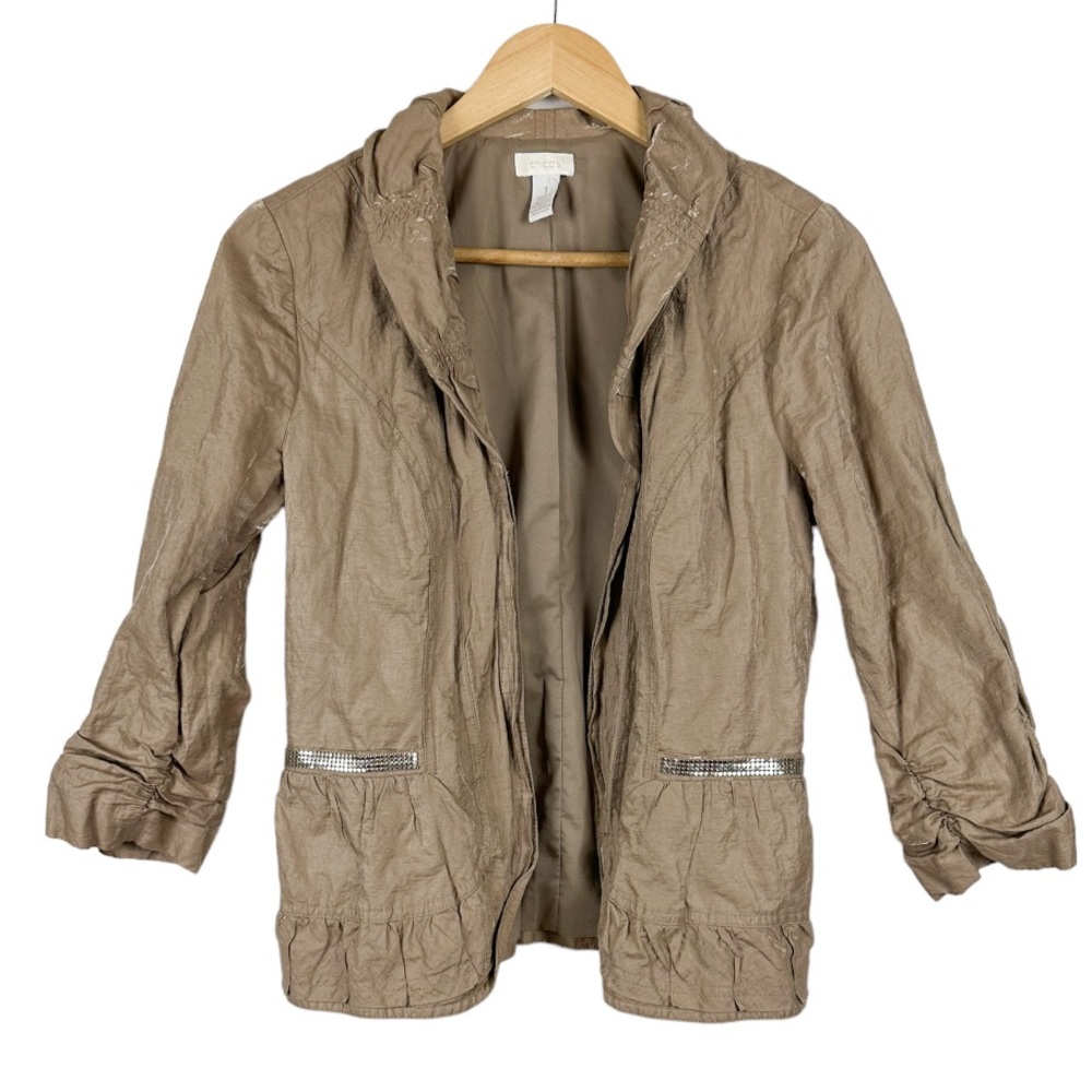 Chicos Open Front Metallic Jacket Size Medium (Chicos Size 1)